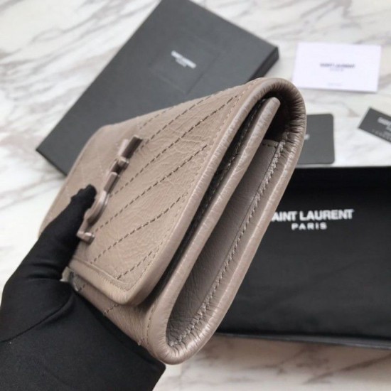 Replica Portafoglio grande YSL Saint Laurent Niki in pelle increspata grigio vintage Replica Portafoglio grande YSL Saint Laurent Niki in pelle increspata grigio vintage