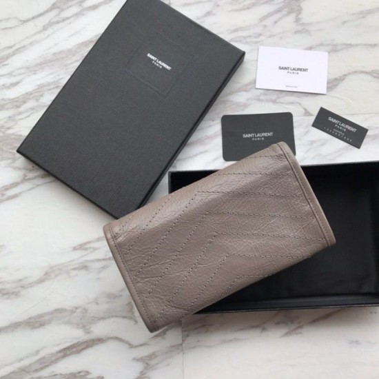 Replica Portafoglio grande YSL Saint Laurent Niki in pelle increspata grigio vintage Replica Portafoglio grande YSL Saint Laurent Niki in pelle increspata grigio vintage