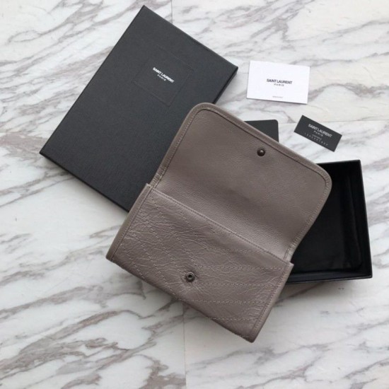 Replica Portafoglio grande YSL Saint Laurent Niki in pelle increspata grigio vintage Replica Portafoglio grande YSL Saint Laurent Niki in pelle increspata grigio vintage
