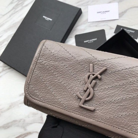 Replica Portafoglio grande YSL Saint Laurent Niki in pelle increspata grigio vintage Replica Portafoglio grande YSL Saint Laurent Niki in pelle increspata grigio vintage