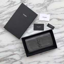 Replica Portafoglio grande YSL Saint Laurent Niki in pelle increspata vintage grigio scuro