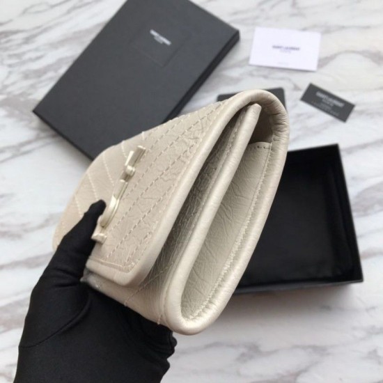 Replica Portafoglio grande YSL Saint Laurent Niki in pelle vintage increspata bianco Replica Portafoglio grande YSL Saint Laurent Niki in pelle vintage increspata bianco