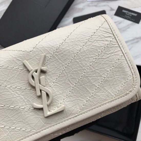 Replica Portafoglio grande YSL Saint Laurent Niki in pelle vintage increspata bianco Replica Portafoglio grande YSL Saint Laurent Niki in pelle vintage increspata bianco
