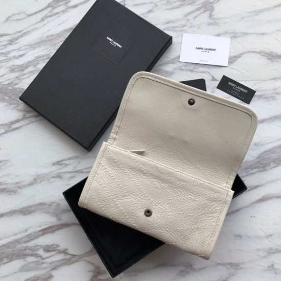 Replica Portafoglio grande YSL Saint Laurent Niki in pelle vintage increspata bianco Replica Portafoglio grande YSL Saint Laurent Niki in pelle vintage increspata bianco