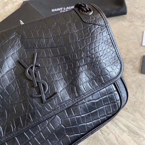 Replica Borsa a catena media Niki YSL Saint Laurent in coccodrillo nera