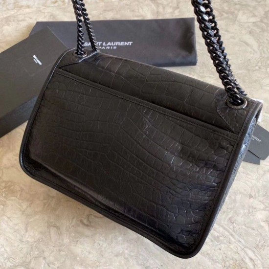 Replica Borsa a catena media Niki YSL Saint Laurent in coccodrillo nera