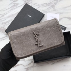 Replica Portafoglio grande YSL Saint Laurent Niki in pelle increspata grigio vintage