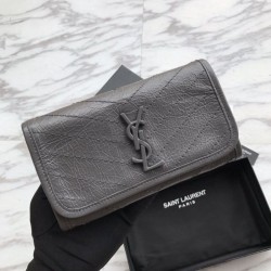 Replica Portafoglio grande YSL Saint Laurent Niki in pelle increspata vintage grigio scuro