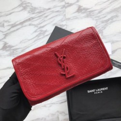 Replica Portafoglio grande YSL Saint Laurent Niki in pelle increspata vintage rosso