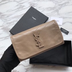 Replica Portafoglio grande YSL Saint Laurent Niki in pelle stropicciata vintage color albicocca