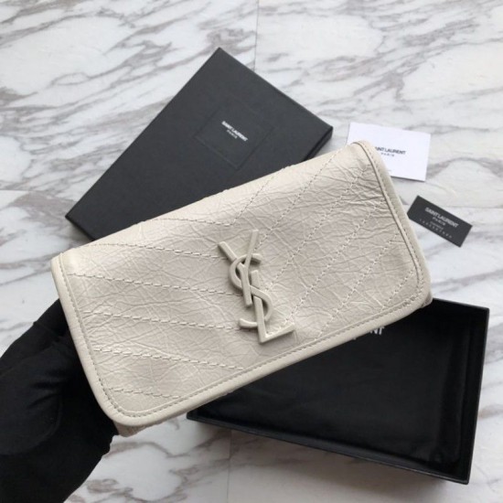 Replica Portafoglio grande YSL Saint Laurent Niki in pelle vintage increspata bianco Replica Portafoglio grande YSL Saint Laurent Niki in pelle vintage increspata bianco