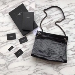 Replica Shopping bag YSL Saint Lauren Niki Medium in pelle vintage increspata nera