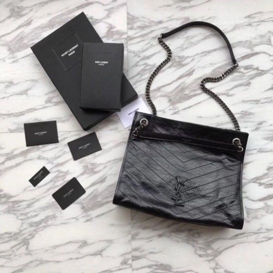 Replica Shopping bag YSL Saint Lauren Niki Medium in pelle vintage increspata nera