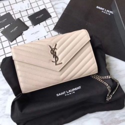 Replica YSL Saint Laurent Granulato Matelasse Chain Portafoglio Beige
