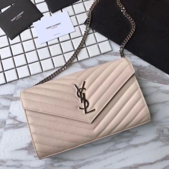 Replica YSL Saint Laurent Granulato Matelasse Chain Portafoglio Beige