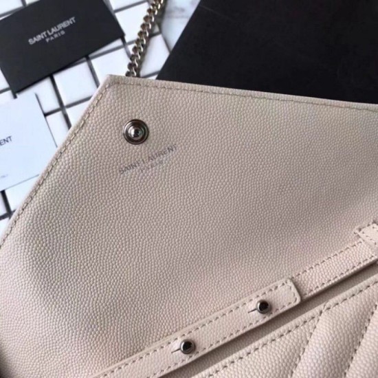 Replica YSL Saint Laurent Granulato Matelasse Chain Portafoglio Beige