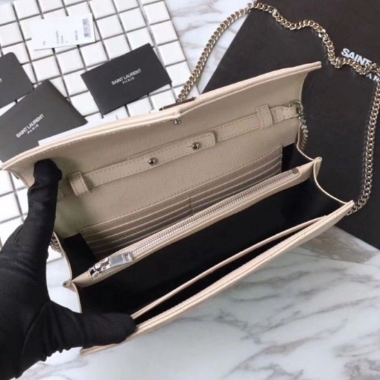 Replica YSL Saint Laurent Granulato Matelasse Chain Portafoglio Beige