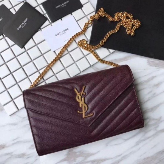 Replica YSL Saint Laurent Granulato Matelasse Chain Portafoglio Chiaretto