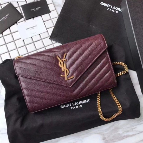 Replica YSL Saint Laurent Granulato Matelasse Chain Portafoglio Chiaretto