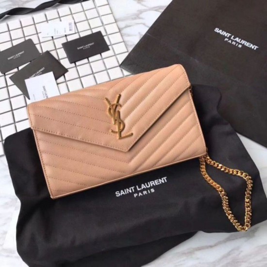 Replica YSL Saint Laurent Granulato Matelasse Chain Portafoglio Giallo