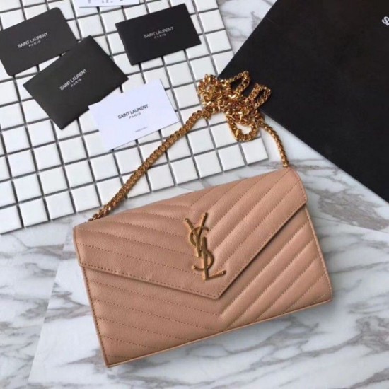 Replica YSL Saint Laurent Granulato Matelasse Chain Portafoglio Giallo