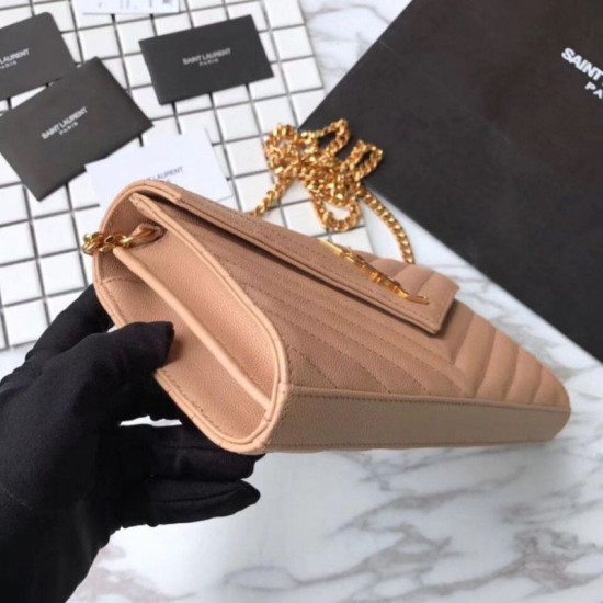 Replica YSL Saint Laurent Granulato Matelasse Chain Portafoglio Giallo