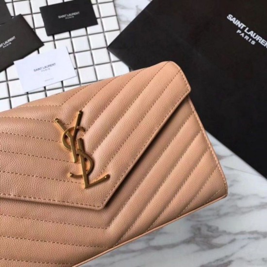 Replica YSL Saint Laurent Granulato Matelasse Chain Portafoglio Giallo