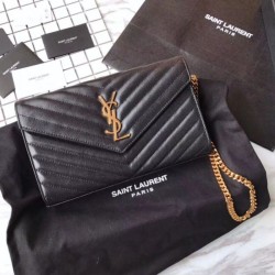 Replica YSL Saint Laurent Granulato Matelasse Chain Portafoglio Nero