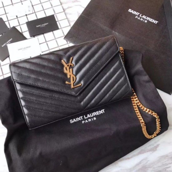 Replica YSL Saint Laurent Granulato Matelasse Chain Portafoglio Nero