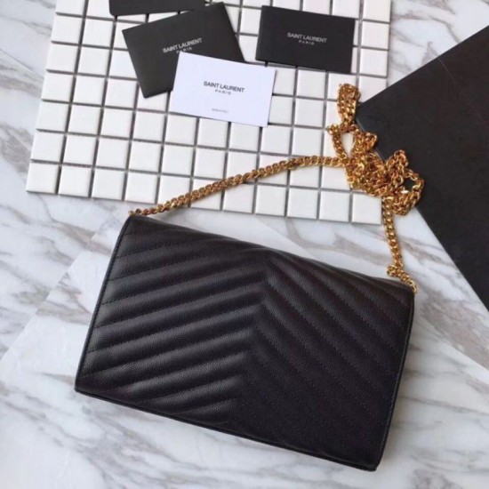 Replica YSL Saint Laurent Granulato Matelasse Chain Portafoglio Nero