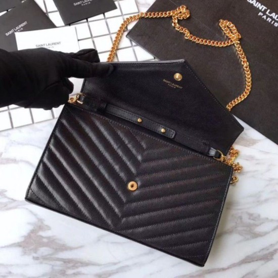 Replica YSL Saint Laurent Granulato Matelasse Chain Portafoglio Nero