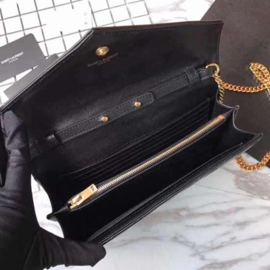 Replica YSL Saint Laurent Granulato Matelasse Chain Portafoglio Nero