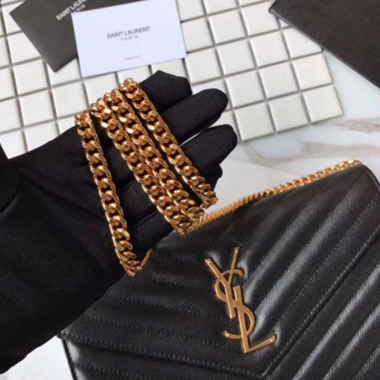 Replica YSL Saint Laurent Granulato Matelasse Chain Portafoglio Nero