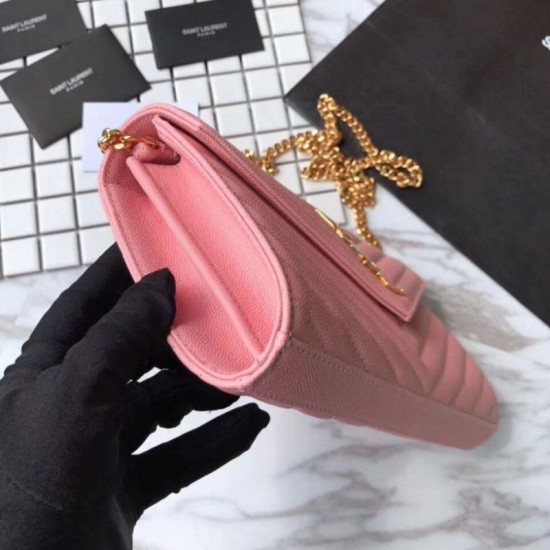 Replica YSL Saint Laurent Granulato Matelasse Chain Portafoglio Rosa