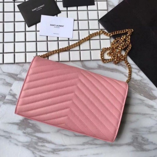 Replica YSL Saint Laurent Granulato Matelasse Chain Portafoglio Rosa