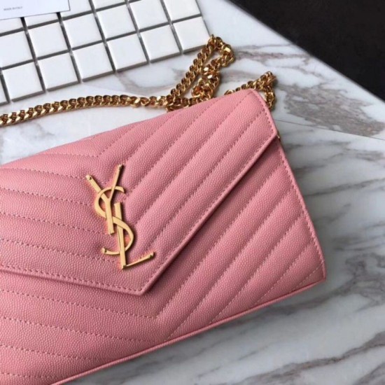 Replica YSL Saint Laurent Granulato Matelasse Chain Portafoglio Rosa