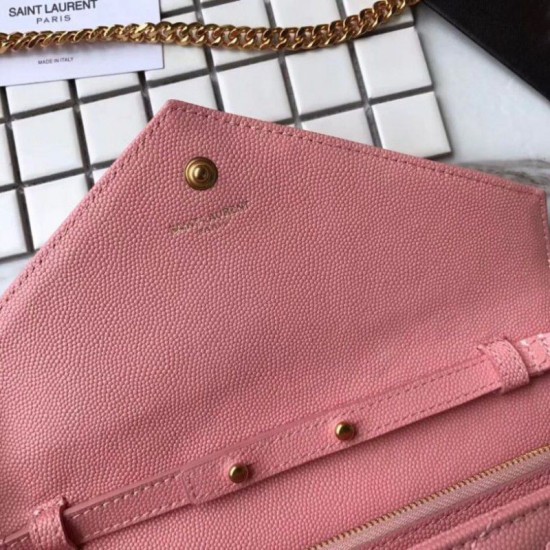 Replica YSL Saint Laurent Granulato Matelasse Chain Portafoglio Rosa