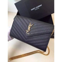 Replica Saint Laurent Catena Portafoglio in pelle Black Grain