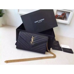Replica Saint Laurent Catena Portafoglio in pelle Black Grain