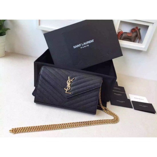 Replica Saint Laurent Catena Portafoglio in pelle Black Grain