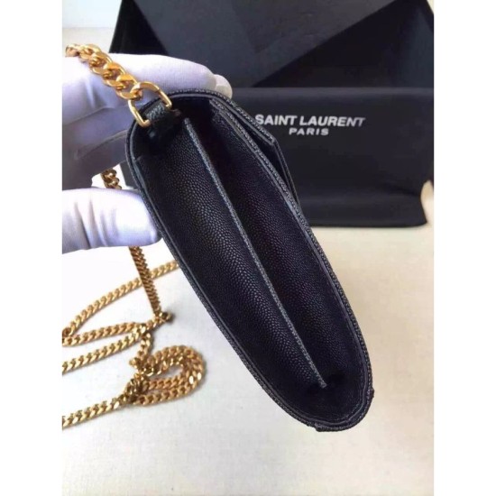 Replica Saint Laurent Catena Portafoglio in pelle Black Grain