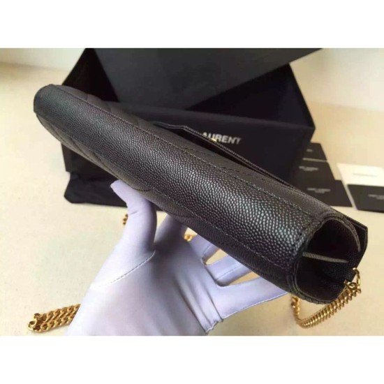 Replica Saint Laurent Catena Portafoglio in pelle Black Grain