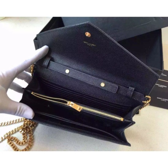 Replica Saint Laurent Catena Portafoglio in pelle Black Grain