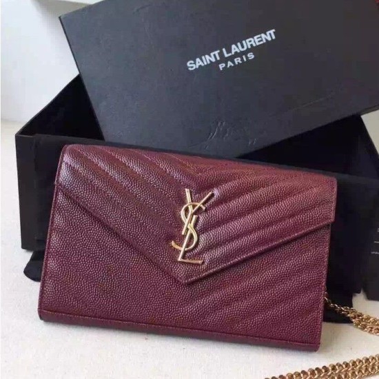 Replica Saint Laurent Catena Portafoglio in pelle Bordeaux grano