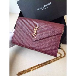 Replica Saint Laurent Catena Portafoglio in pelle Bordeaux grano