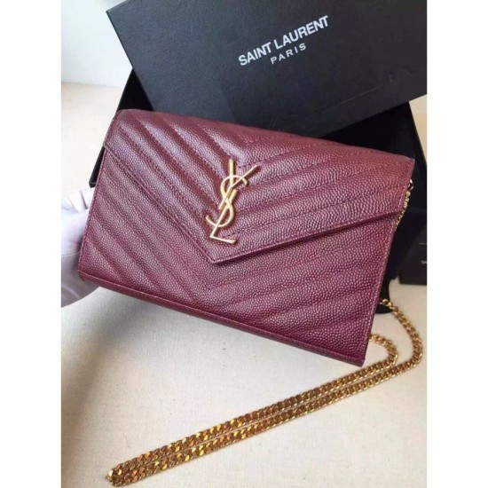 Replica Saint Laurent Catena Portafoglio in pelle Bordeaux grano