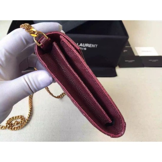 Replica Saint Laurent Catena Portafoglio in pelle Bordeaux grano