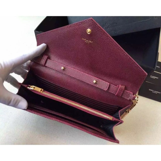 Replica Saint Laurent Catena Portafoglio in pelle Bordeaux grano