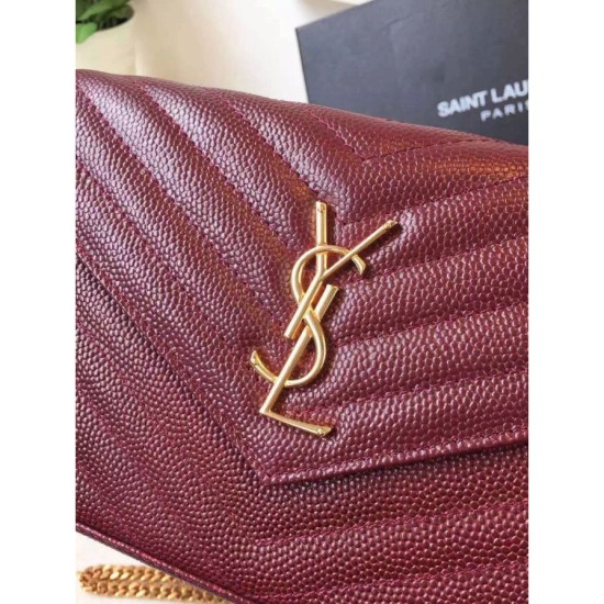 Replica Saint Laurent Catena Portafoglio in pelle Bordeaux grano