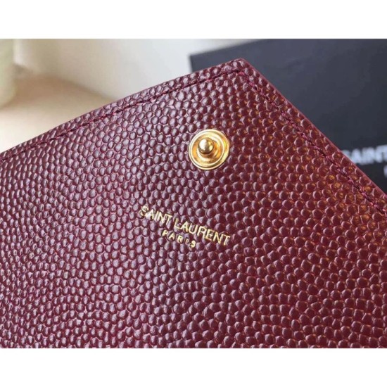 Replica Saint Laurent Catena Portafoglio in pelle Bordeaux grano